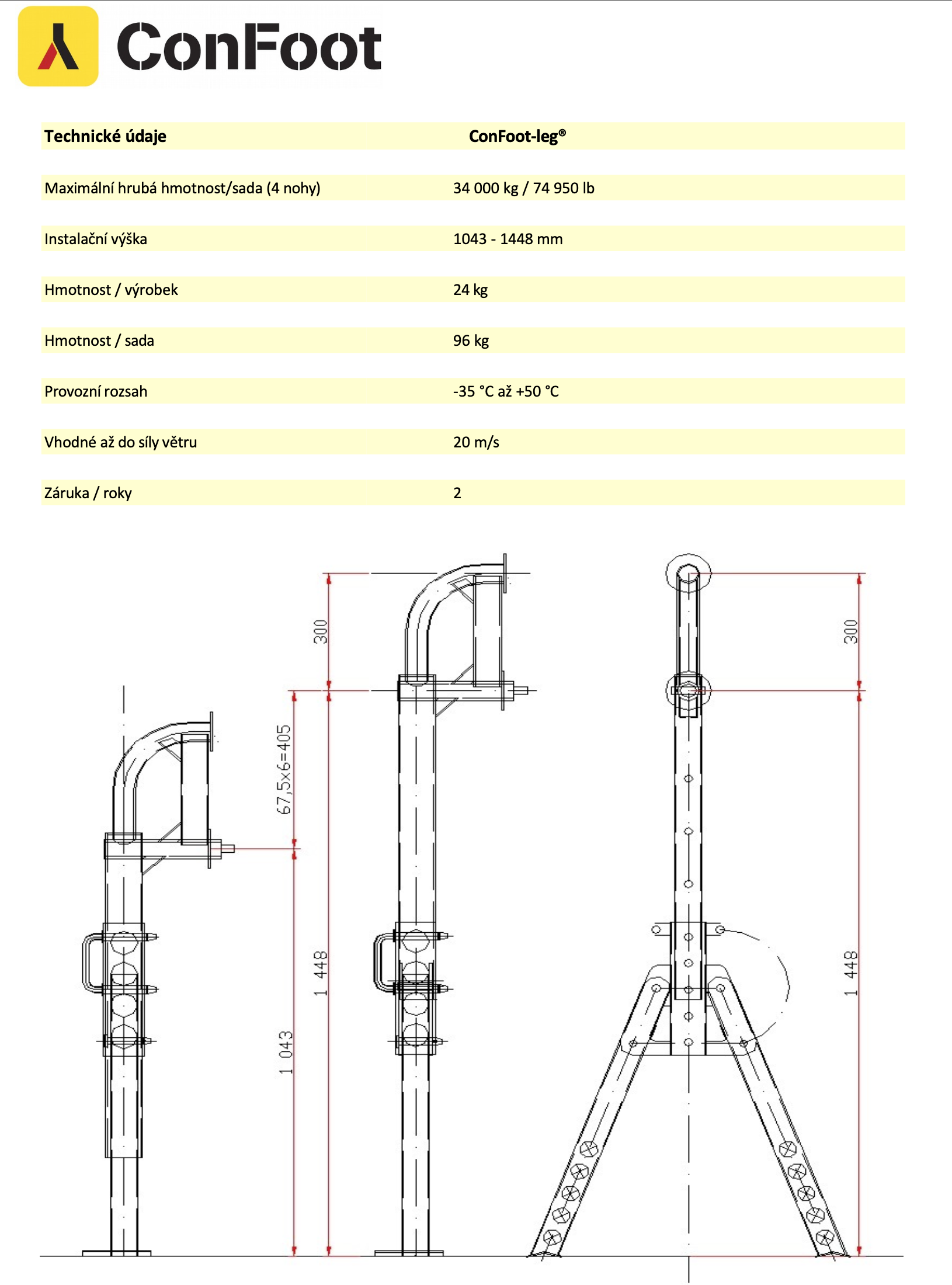 Especificações técnicas das pernas do contêiner <a href=